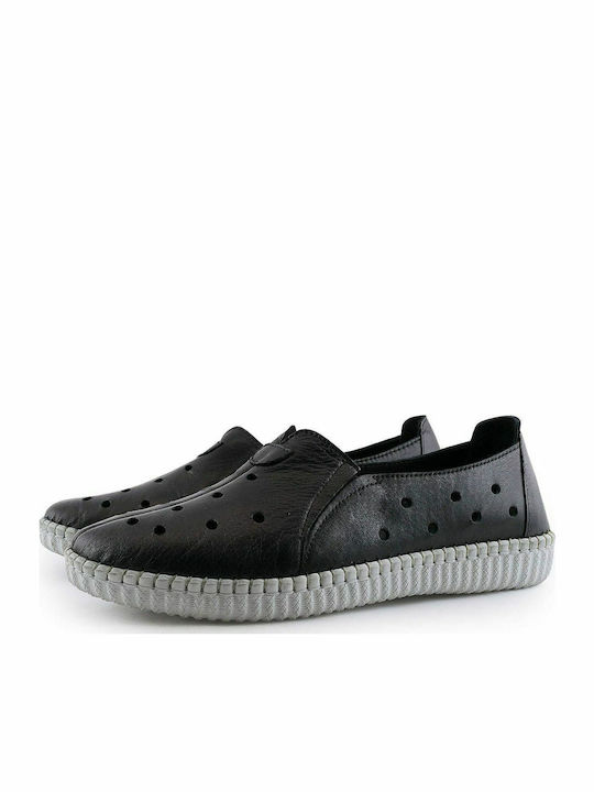 Ανατομικά Γυναικεία Slip-On Δερμάτινα Μαύρα
