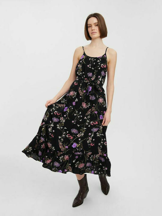 Vero Moda Midi Καλοκαιρινό All Day Φόρεμα με Τιράντα Black/Lilac