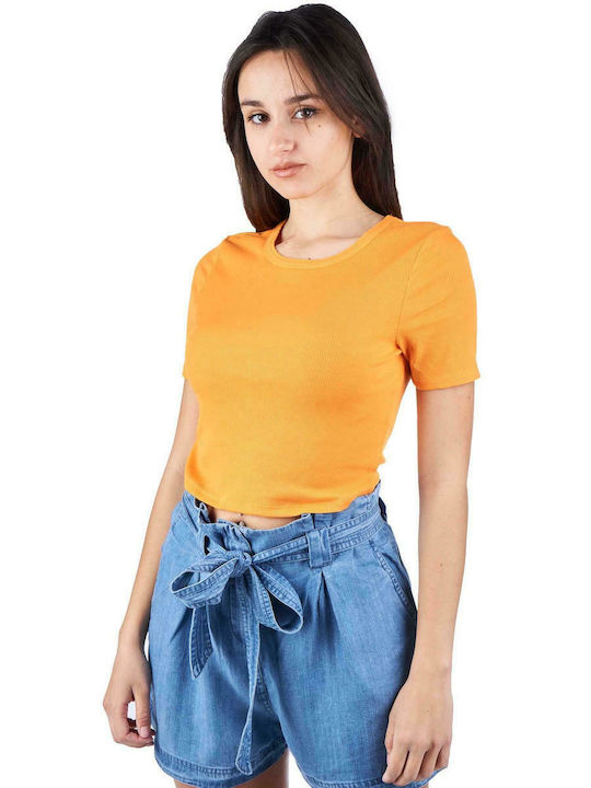 Only Women's Summer Crop Top Short Sleeve Flame Orange