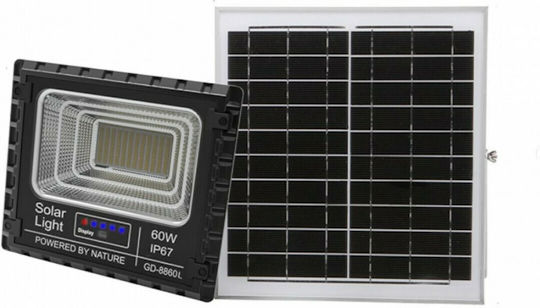 GDPLUS Στεγανός Ηλιακός Προβολέας LED 60W Ψυχρό Λευκό 6000K με Τηλεχειριστήριο IP67