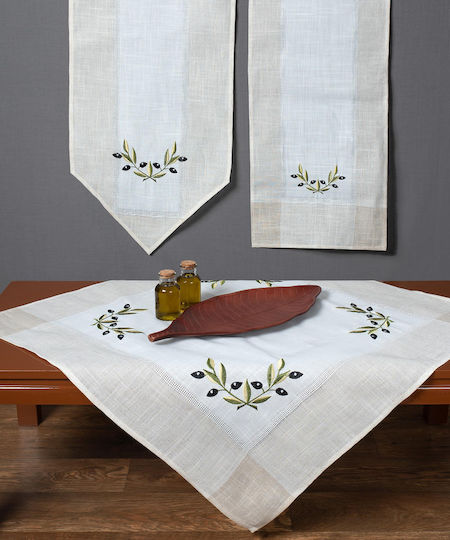 Silk Fashion Runner Bg23a with Embroidery Ivory with Black Olive 40x110cm Silk Fashion Runner Bg23a with Embroidery Ivory with Black Olive 40x110cm