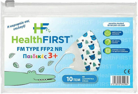 Health First FM Disposable Protective Mask FFP2 Kids White with Blue Teddy Bears 10pcs