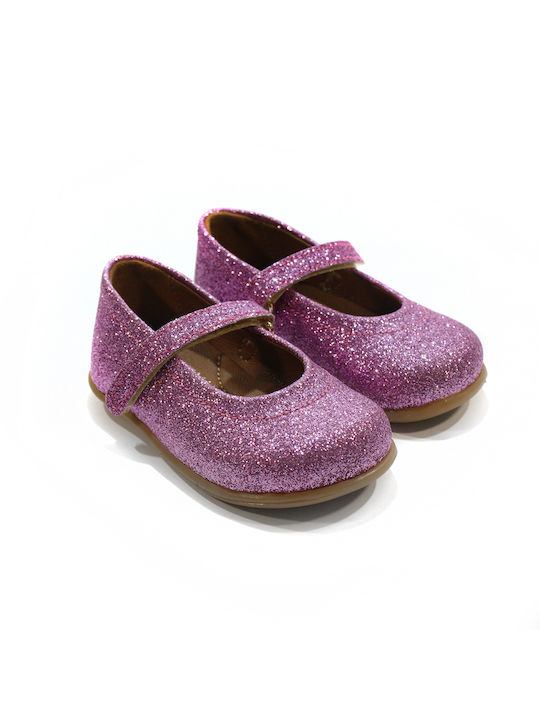 Children's leather ballerinas in purple color