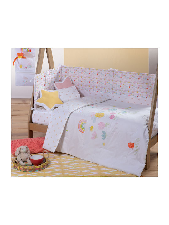 Nef-Nef Homeware Double Sided Cotton Baby Quilt Over the Rainbow 110x140cm White