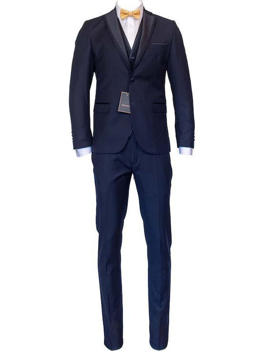 Men's Winter Suit with Vest Navy Blue
