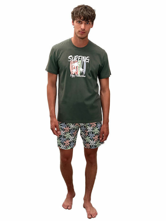 Vamp Men's Summer Cotton Pajamas Set Green