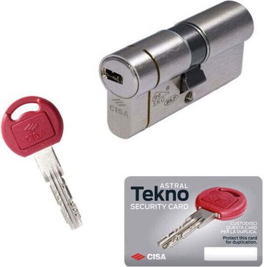 Cisa Lock Cylinder Security Astral Tekno Pro 62mm (28-34) with 5 Keys Silver