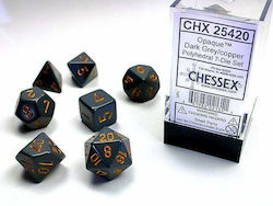 Chessex Dice Opaque Polyhedral 7-Die Sets Dark Grey with Copper Chessex Dice Opaque Polyhedral 7-Die Sets Dark Grey with Copper