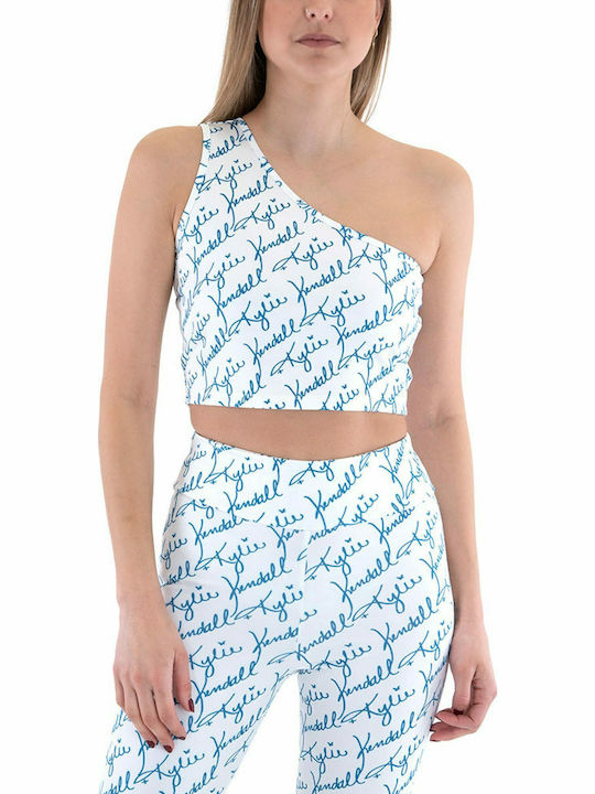 Γυναικείο Καλοκαιρινό Crop Top Off-Shoulder με έναν Ώμο White/Petrol