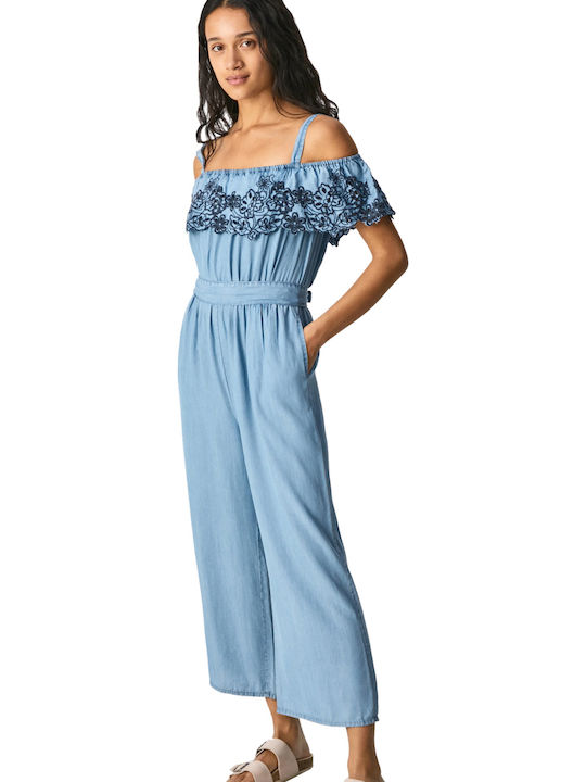 Nat Women's Denim Off-Shoulder One-piece Suit Blue