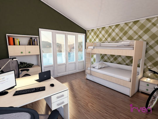 Σετ Παιδικού Δωματίου Jigbunk Weiß Natürlich 5Stück mit Bett für Matratze 90x190cm
