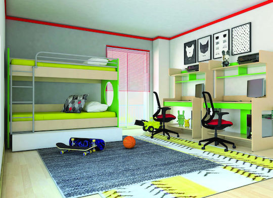 Σετ Παιδικού Δωματίου Appolibunk Grün Natürlich 4Stück mit Bett für Matratze 90x190cm
