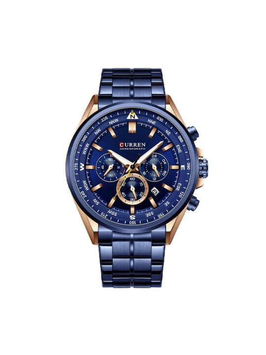 Curren Ρολόι Χρονογράφος Μπαταρίας με Μεταλλικό Μπρασελέ σε Μπλε χρώμα