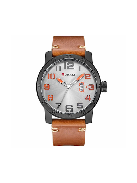 Curren Watch Battery with Brown Leather Strap