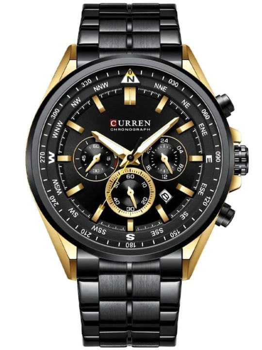 Curren Ανδρικό Ρολόι 48mm Χρονογράφος Μπαταρίας με Μαύρο Μεταλλικό Μπρασελέ