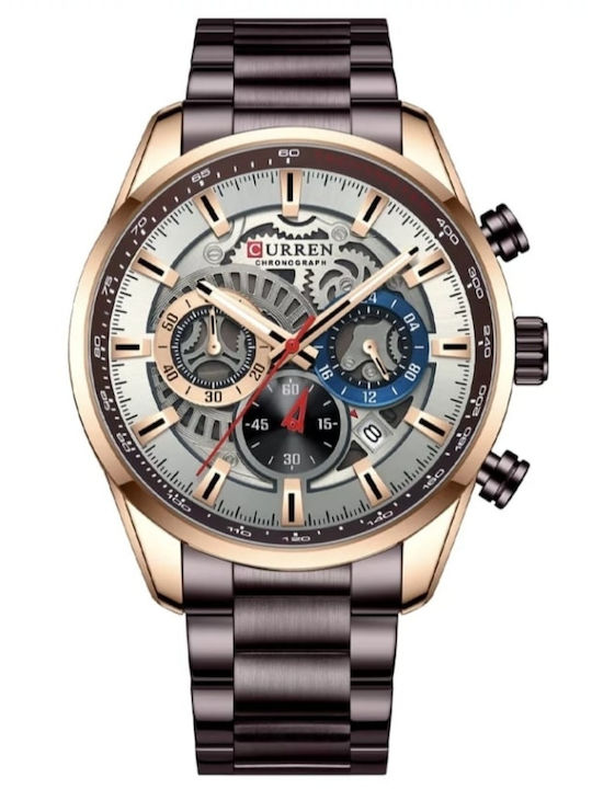 Curren Men's Watch 45mm Chronograph Battery with Metal Bracelet Black / White