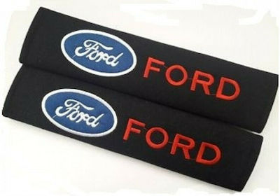 Set of 2pcs Car Seat Belt Pads Black Ford Red