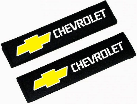 Set of 2pcs Car Seat Belt Pads Black Chevrolet White-Yellow