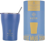 Estia Coffee Mug Save The Aegean Ποτήρι Θερμός Ανοξείδωτο BPA Free Denim Blue 350ml με Καλαμάκι