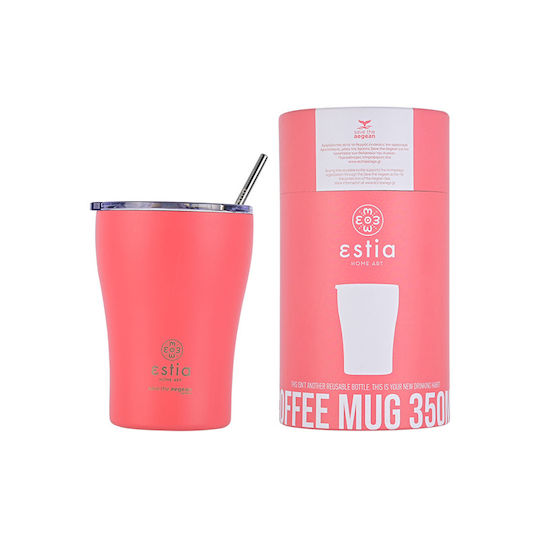 Coffee Mug Save The Aegean Recyclable Glass Thermos Stainless Steel BPA Free 350ml Fusion Coral with Straw