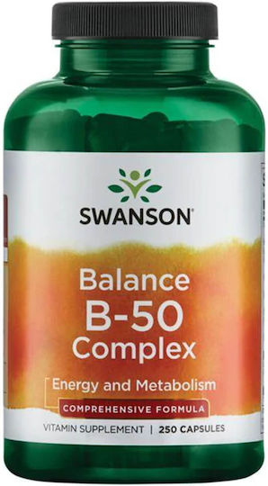 Swanson Balance B-50 Complex Βιταμίνη για Ενέργεια, Ενίσχυση του Ανοσοποιητικού & το Νευρικό Σύστημα 250 κάψουλες