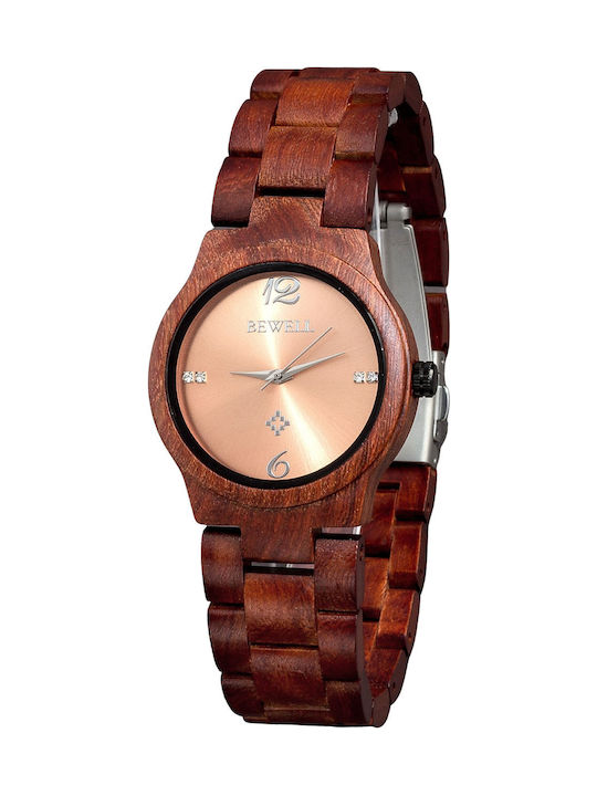 Bewell Eos Γυναικείο Ρολόι 38mm Μπαταρίας με Κόκκινο Ξύλινο Μπρασελέ
