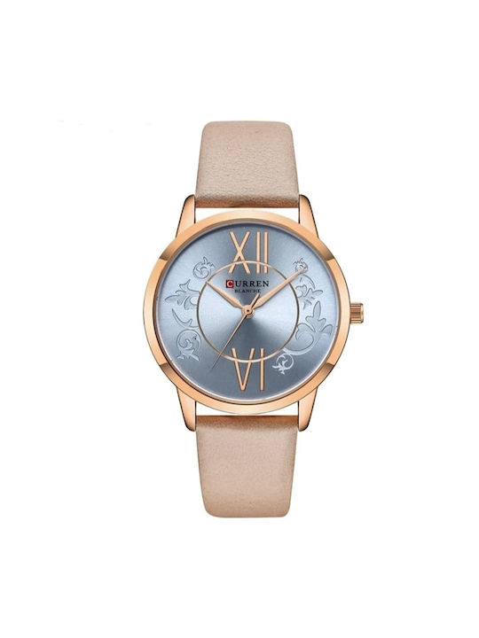 Curren Watch with Beige Leather Strap