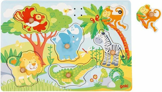 Holz Kinder Steckpuzzle Ήχοι Ζώων Ζούγκλας 6pcs Goki