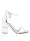 Exe Leather Women's Sandals White with Chunky High Heel