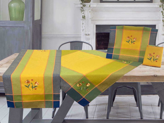 Linea Home Tischdecken Set 4Stücke Azure mit Stickerei Gelb 85x85cm