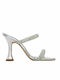 Leather Women's Sandals with Thin High Heel In Silver Colour