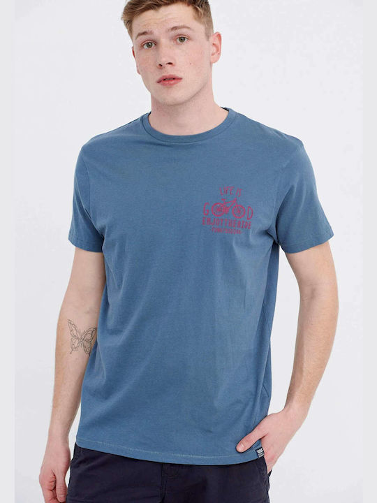 Funky Buddha Ανδρικό T-shirt Dusty Blue με Στάμπα