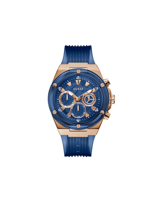 GC Watches Uhr Chronograph Batterie mit Blau Kautschukarmband