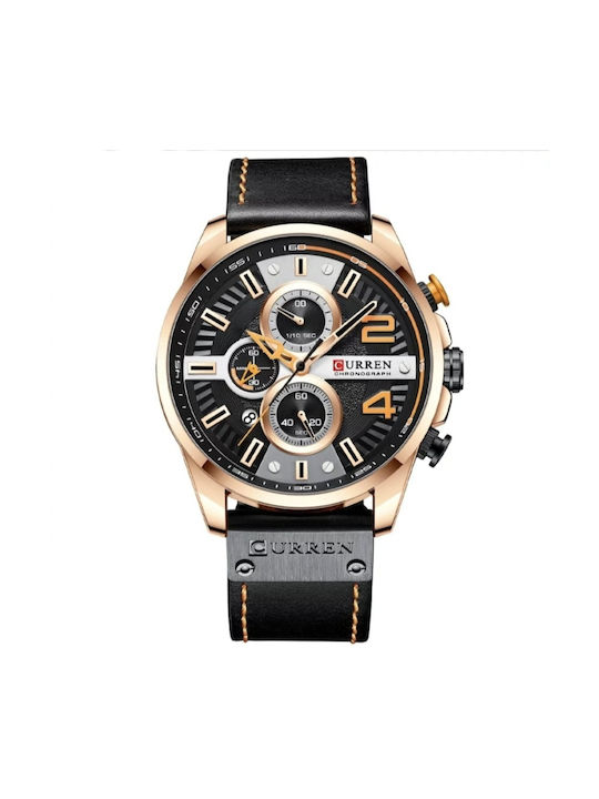 Curren Uhr Chronograph Batterie mit Schwarz Lederarmband