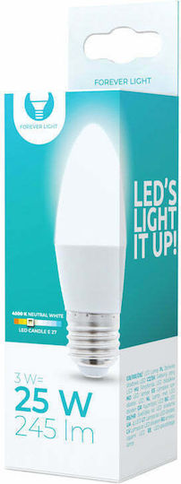 Forever Light Λάμπα LED 3W για Ντουί E27 και Σχήμα C37 Φυσικό Λευκό 245lm
