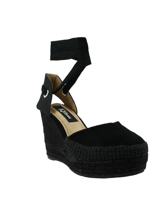 IQ Shoes Καλοκαιρινές Γυναικείες Πλατφόρμες σε Στυλ Εσπαντρίγιας Μαύρες