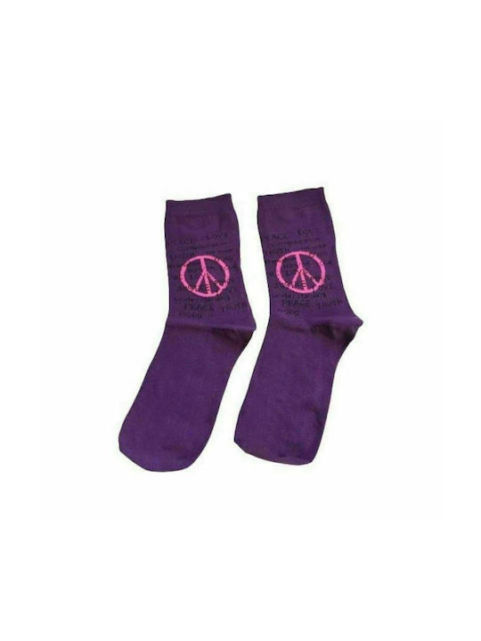 Peace Purple Socks Women's Cotton Socks with Peace Design in Purple color