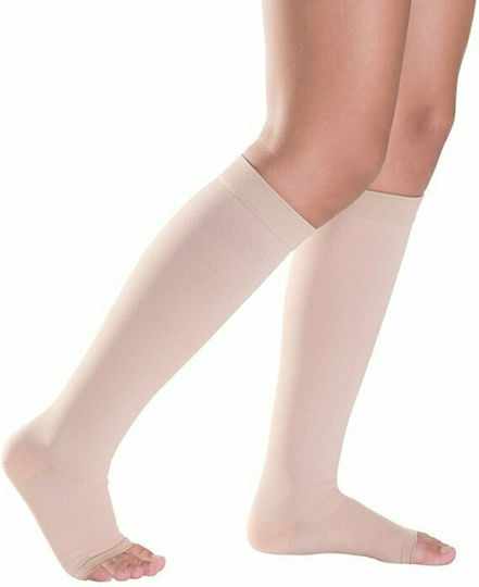 Sigvaris Cotton Normal Plus Socks Calf High Graduated Compression Open 18-21 mmHg Beige