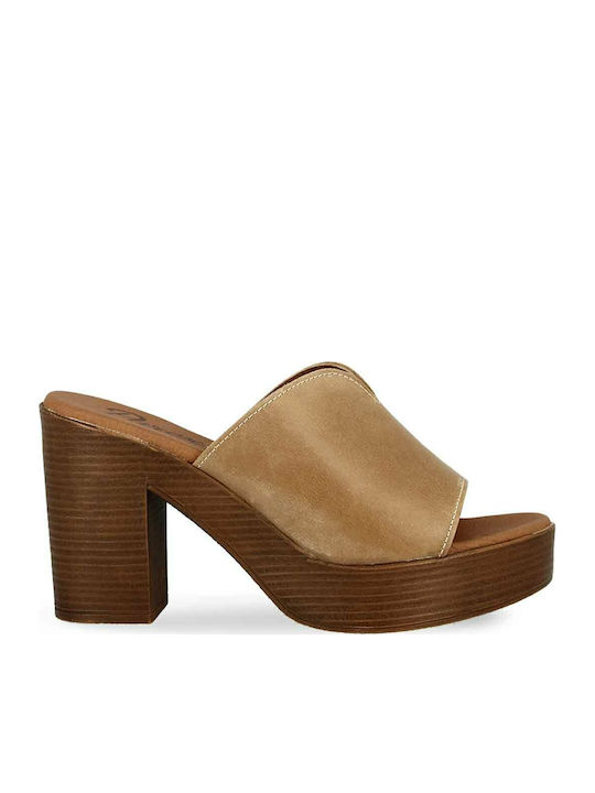 Parex Δερμάτινα Mules με Χοντρό Ψηλό Τακούνι σε...