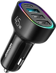 Joyroom Încărcător Auto Negru cu Porturi: 3xUSB 1xType-C 45W