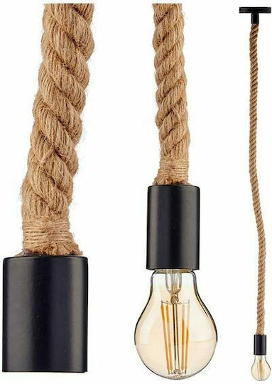 Pendant Light Black with Rope for Socket E27 100x6cm