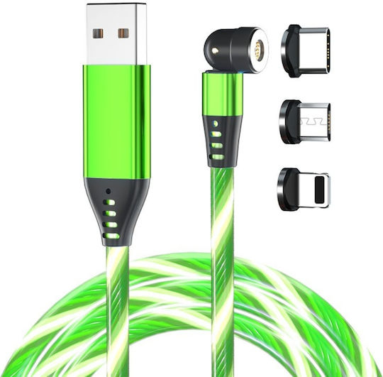 Redled Magnetisch USB zu Blitzschlag / Typ-C,TC-TC / Micro-USB Kabel Grün 1m (27920)