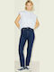 High Waist Women's Jean Trousers in Slim Fit Dark Blue Denim