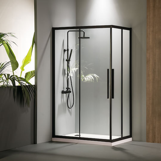 Devon Flow Corner Entry Καμπίνα Ντουζιέρας με Συρόμενη Πόρτα 110x70x195cm Clean Glass Black Matt