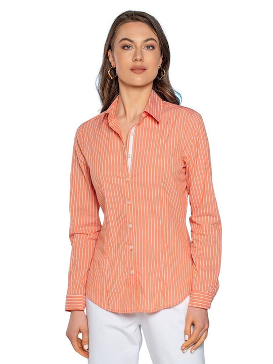 Women's Striped Long Sleeve Shirt Papaya