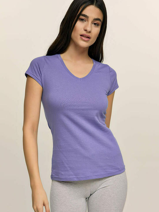 Bodymove Γυναικείο Αθλητικό T-shirt με V Λαιμόκοψη Λιλά