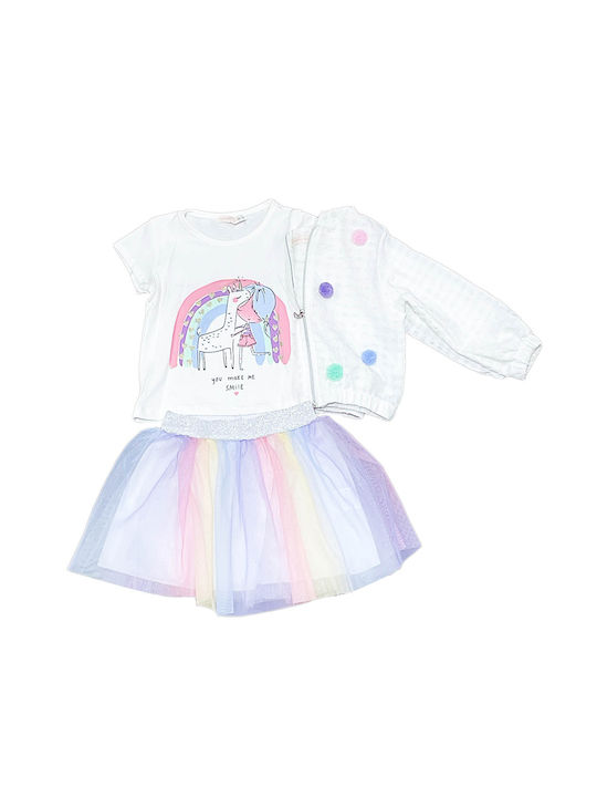 Παιδικό σετ μπουφάν μπλούζα φούστα τουτού λευκό-γαλάζιο-ροζ για κορίτσια (1-4 ετών)