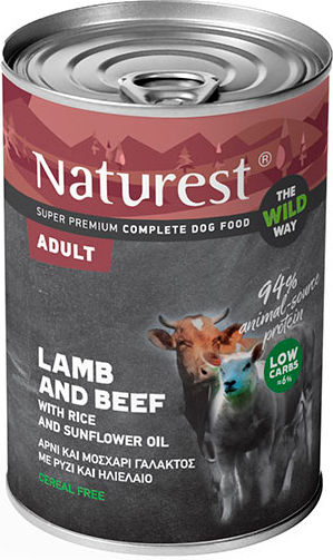 Naturest Beef Nassfutter Hunde in Dose mit Lamm, Kalb und Reis 6x400gr