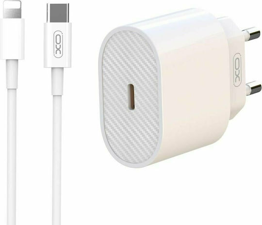 XO Handyladegerät mit USB-C Ausgangsanschluss und Kabel USB-C - Lightning 20W Stromlieferung Weiß (L81B)