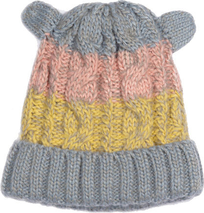 Pom Pom Beanie Beanie with Knit in Gray color